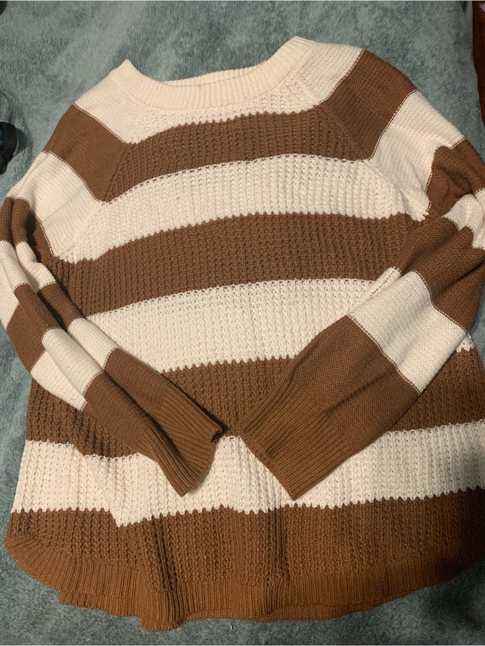 George Cream and Brown Striped Crewneck Sweater